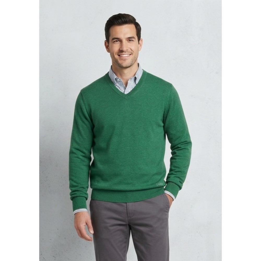 IZOD Golf V-Neck Sweater Mens M Green Wool Blend Embroidered Logo Long Sleeve
